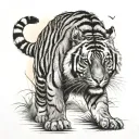 sunset and tiger walking tattoo design idea