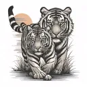 sunset and tiger walking tattoo design idea