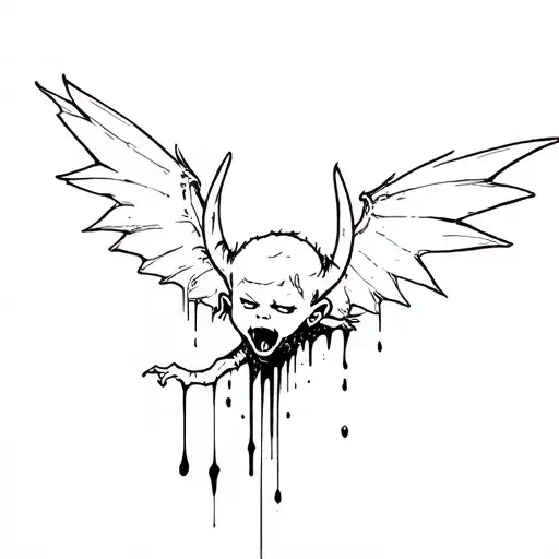 mini flying baby demon with gunshot wounds bleeding tattoo design idea