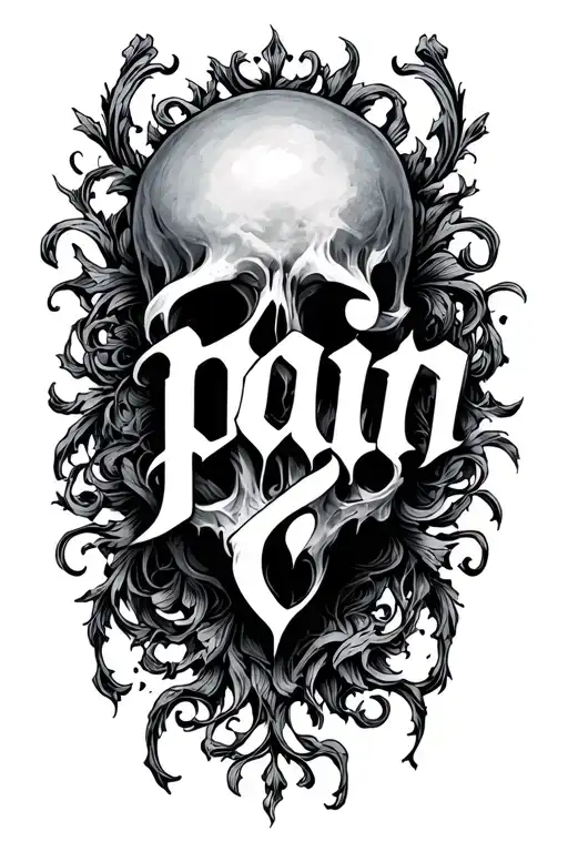 the word pain in old English tattoo design idea