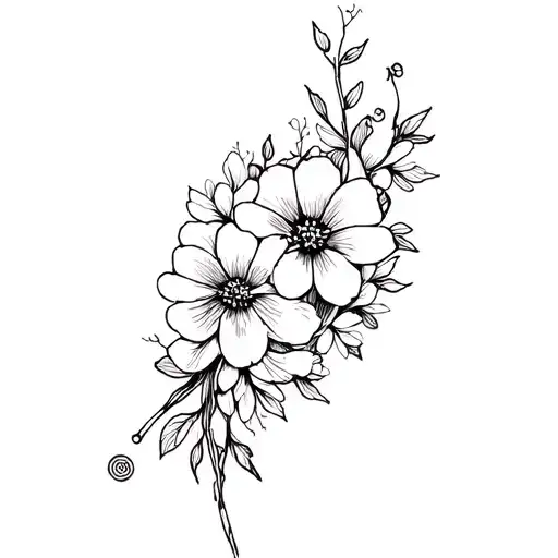 omamori wrapped in flowers. Black and white tattoo design idea