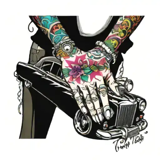 fingers , low rider car, girl tattoo design idea