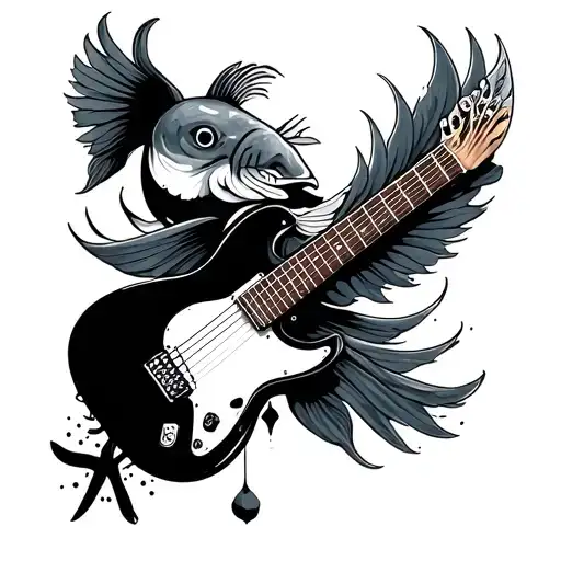 christ fish and guitar merging tattoo design idea