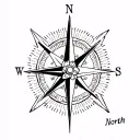 simple compass cross with arrow pointing North with small lotus flower in bottom right hand corner, anchor  tattoo design idea