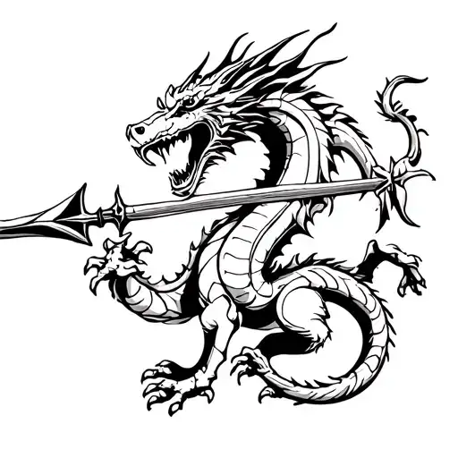 st george and the dragon, spear is actually going through dragon but the dragon wraps around biting the back of his head tattoo design idea