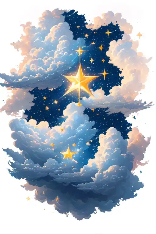 clouds, light shining, stars tattoo design idea
