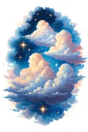 clouds, light shining, stars tattoo design idea