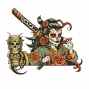 Day of the Dead themed samurai girl tattoo design. tattoo design idea
