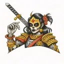 Day of the Dead themed samurai girl tattoo design. tattoo design idea