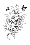 flowers and butterflies and snakes tattoo design idea
