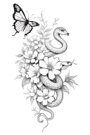 flowers and butterflies and snakes tattoo design idea