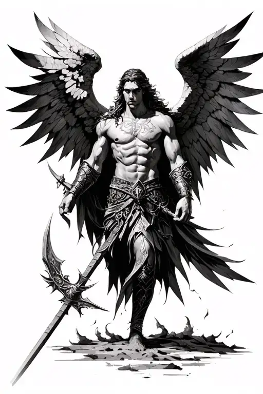 dark wild warrior archangel Michael tattoo design idea