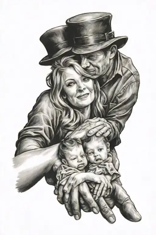 husband and wife holding hands with daughter holding hands tattoo design idea