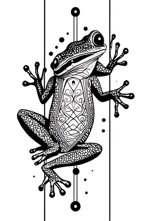 7 Kambo dots in a vertical line incorporated into a Kambo frog ayahuasca design tattoo design idea
