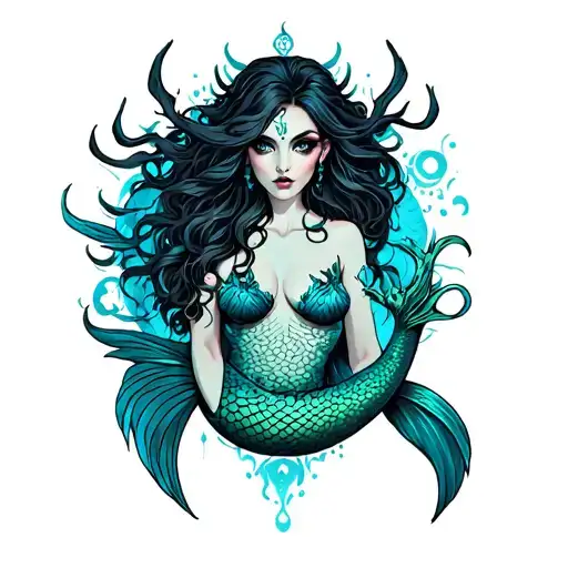 evil siren mermaid tattoo design idea