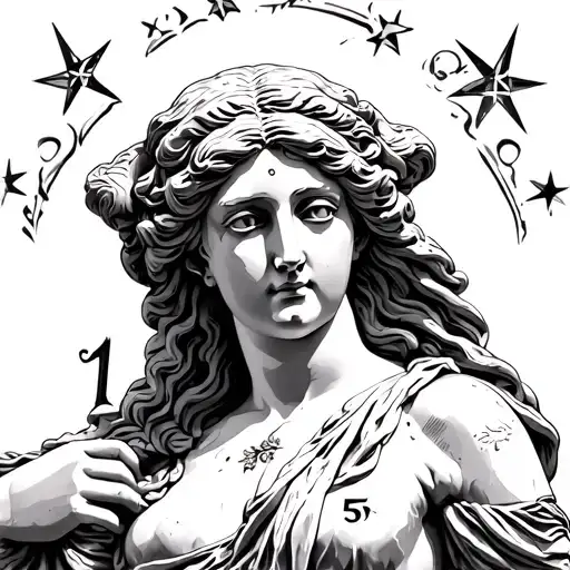 Aphrodite statue including the numbers 11 and 5 point star tattoo design idea