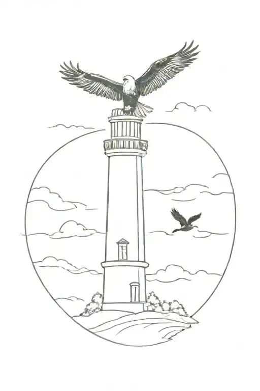 lighthouse and eagle soaring tattoo design idea