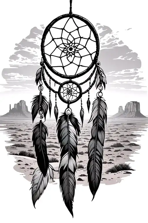 monument valley with a dream catcher entangled tattoo design idea