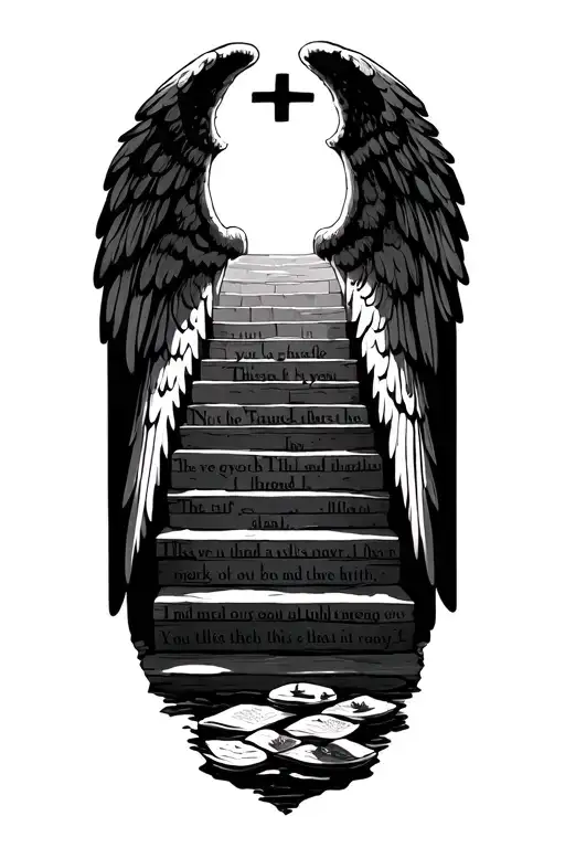 stairway to heaven gates with angel wing and bible verse tattoo design idea