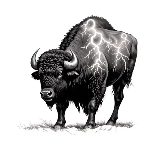 buffalo with a storm clouds with lightning tattoo design idea