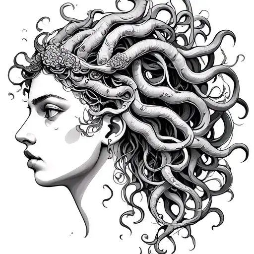 Medusa head gazing serenely tattoo design idea