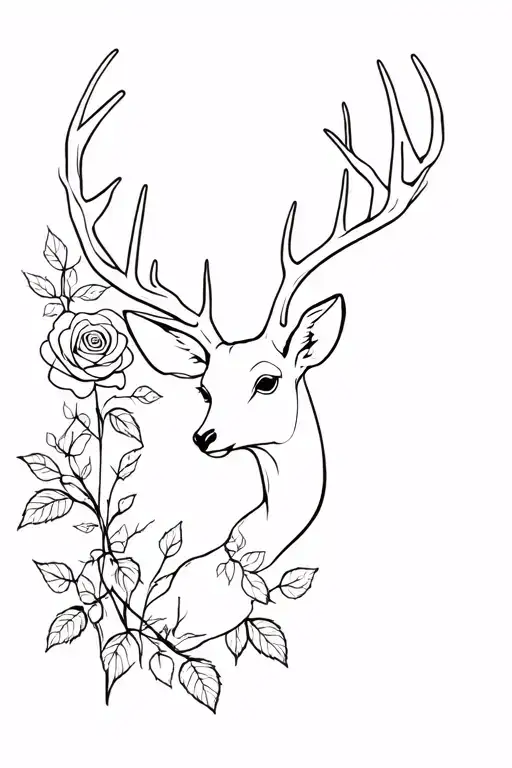 deer and rose growing tattoo design idea