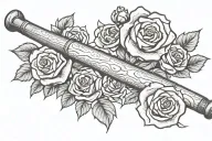 baseball bat with roses wrapped tattoo design idea