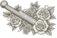 baseball bat with roses wrapped tattoo design idea