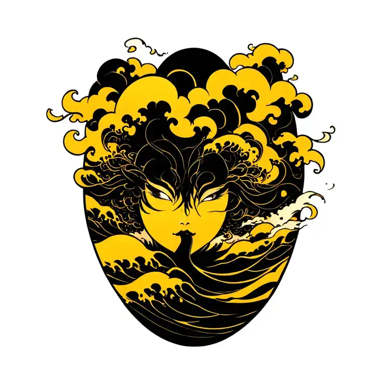 Cloud and waves tattoo design idea