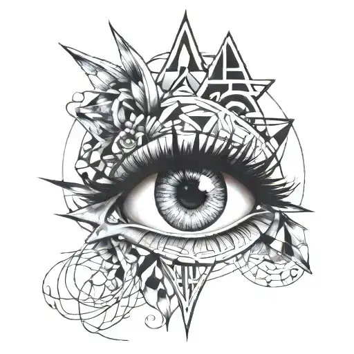 geometric eye touch with neo traditional tattoo design idea