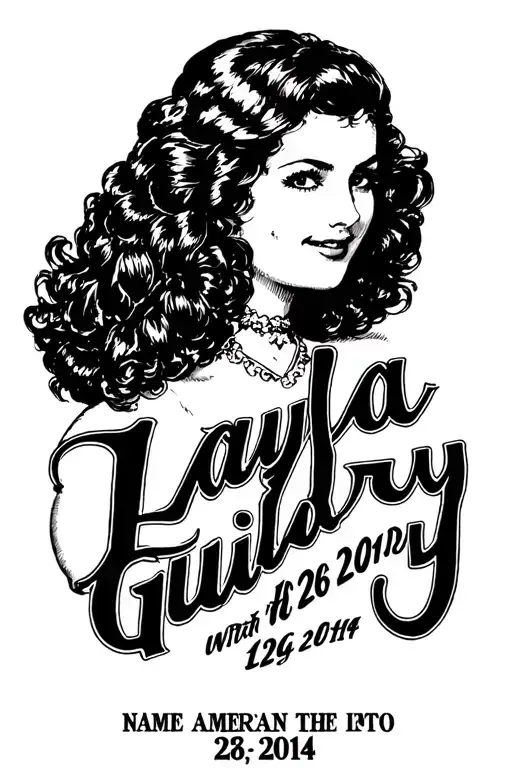 the name layla guidry with the date 2-26-2014 under it and written in varsity letters tattoo design idea