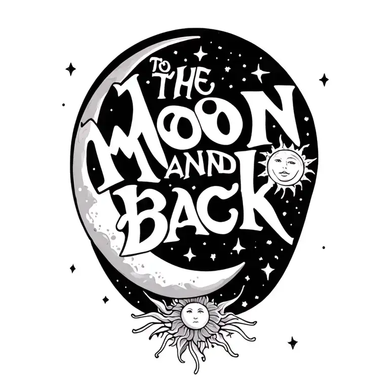 "To the moon and back" sun moon and stars  tattoo design idea