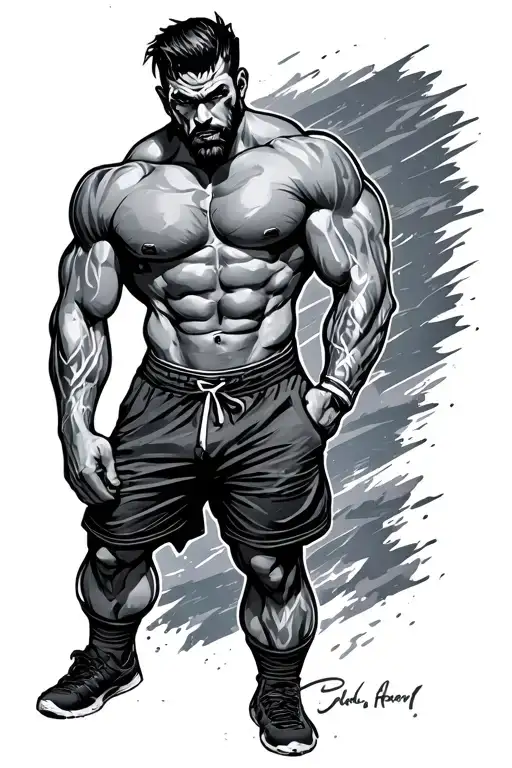 cold hearted gym guy standing tattoo design idea