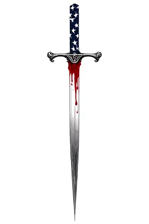 blood dripping and usa flag and long blade tattoo design idea