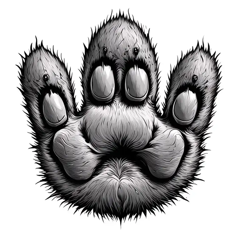 bear paw with scratches from the claws on spine. Inside the pads of the paw, I want apex predators mixed with nature tattoo design idea