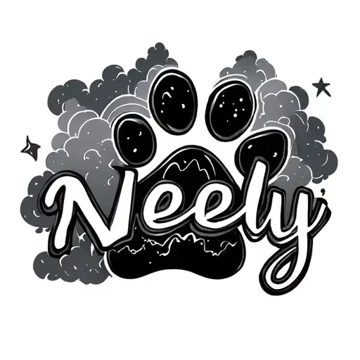 dog paw rainbow bridge towards the clouds with name neely tattoo design idea