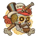 candy skull with nuclear power baseball cigar mustache and beard  tattoo design idea