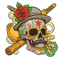 candy skull with nuclear power baseball cigar mustache and beard  tattoo design idea
