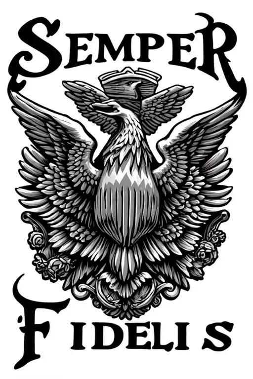 lettering that says "Semper Fidelis" in a classy boldish font. put the phrase on one vertical line tattoo design idea