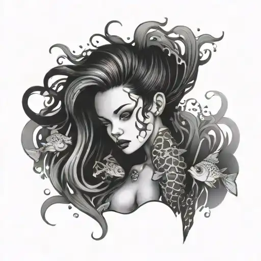underwater girl wearing tattoo design idea