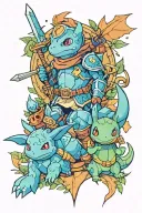 knight tibia, druid tibia rpg, Bulbasaur, Charmander, Pikachu, Squirtle tattoo design idea