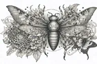 An architecturally inspired design featuring a mix of animals and insects in a dotwork style tattoo design idea