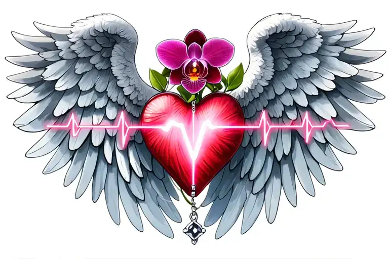 "1.31.2025" "1.31.2025" heartbeat angel wings rosary orchid  tattoo design idea