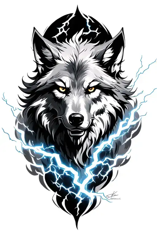 zeus fenrir wolf lightning cloud tattoo design idea