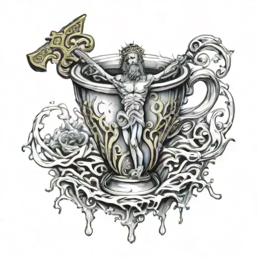 Gods wrath as cup of wrath Jesus's crucifixion scene with blood into ezekiel 37 tattoo design idea