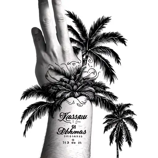 Nassau Bahamas coordinates on back of forearm tattoo design idea