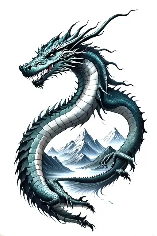 dragon sleeping at bottom of mountain range tattoo design idea
