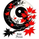 Japan Maple Tree Red Leaf, Yin Yang with Benoit name in Japanese characters tattoo design idea