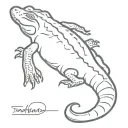 Very simple fine line tattoo of a top view of an alligator swimming, make the body kind of curving but not too much.  tattoo design idea