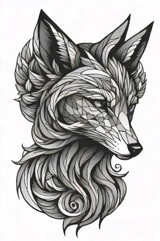 virgo geometric fox curled tattoo design idea